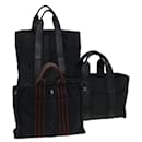 HERMES Her Line Hand Bag Nylon Canvas 3Set Black Navy Auth bs5810 - Hermès