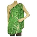 Milly 100% Silk Green Paisley Floral One Shoulder Long Blouse Top Size 4