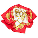 Hermes Red Les Cavaliers d'Or Silk Scarf - Hermès
