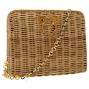 Salvatore Ferragamo Gancini Chain Shoulder Bag straw Brown DO-216175 auth 44271