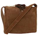 BALLY Quilted Fringe Shoulder Bag Suede Brown Auth bs5808 - Bally