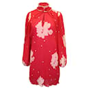 Ganni Mini Robe à Volants Imprimé Corail en Polyester Rouge