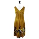 HOBBS Womens Gold Silk Sleeveless Occasion Dress Geometric Sequin UK 10 US 6 - Hobbs