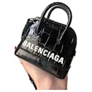 Authentic BALENCIAGA City mini shoulder bag Croc-effect leather Black - Balenciaga