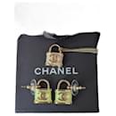 CC B18P logo Iridescent Padlock earrings necklace set boxes tag - Chanel
