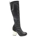 Chanel Chain Detail Knee High Boots in Navy Blue Calfskin Leather