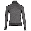 Chanel Metallic-Pullover mit Stehkragen und geripptem Strick aus schwarzer Wolle