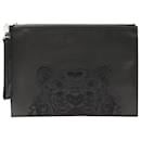 Kenzo Tiger Embroidered Clutch Bag in Black Leather