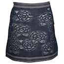Chanel Floral Motif Denim Mini Skirt in Navy Blue Cotton