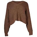 Anine Bing Knitted Cropped Sweater in Brown Alpaca Wool