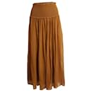 Zimmermann Bonita Crinkle Shirred Midi Skirt in Brown Cotton Silk