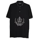 Dolce & Gabbana Pique besticktes Crown-Polo-T-Shirt aus schwarzer Baumwolle