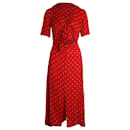Maje Knotted Cutout Polka-dot Floral Jacquard Midi Dress in Red Viscose