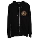 Balmain Embroidered Logo Emblem Front Zip Hoodie Jacket in Black Cotton