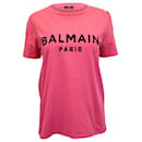 T-Shirt Logo Balmain Boutons Epaule en Coton Rose