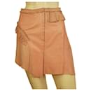 Plain Sud Pink Leather & Suede Asymmetric Hook & Eye Closure Mini Skirt Size 40 - Plein Sud