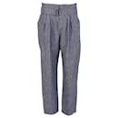 Brunello Cucinelli Belted Pleated Trousers in Blue and White Hemp Linen