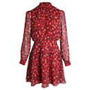 Saloni Printed Sheer Sleeve Dress in Red Silk - Autre Marque
