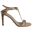 Sergio Rossi Gold Trimmed Sandals in Nude Patent Leather