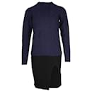 Mini abito con spacco laterale in maglia testurizzata Sacai in lana blu navy e nera