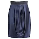 Valentino Pleated Front Midi Skirt in Navy Blue Silk  - Valentino Garavani