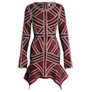 Herve Leger Patterned Bandage Dress in Maroon Rayon