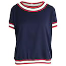 Moncler Ribbing Trimmed T-shirt in Navy Blue Cotton