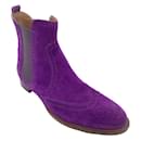 Hermes Purple Brighton Suede Leather Pull-On Ankle Boots - Hermès