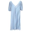 Ganni Pleated Georgette Midi Dress in Blue Polyester