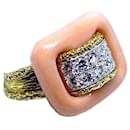 ***Van Cleef & Arpels 18K Yellow Gold Diamond Coral Art Deco Ring