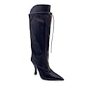 Black Leather Heeled Boots with Central Zip Size 36 - Versace