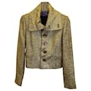 Chaqueta tejida de botonadura sencilla de Ralph Lauren Collection en tweed de lana dorado
