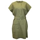Theory Crewneck Utility Dress in Green Linen