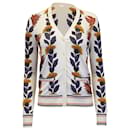 Tory Burch Madeline Floral Print Cardigan in Cream Viscose