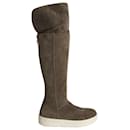 Moncler Knee Shearling Lined Boots in Grey Suede