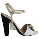 Fendi Crystal Embellished Open Toe Sandals in White Leather
