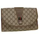GUCCI GG Canvas Web Sherry Line Clutch Bag PVC Leather Beige Red Auth 45602 - Gucci