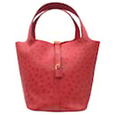 Hermes Red Ostrich Skin Leather Picotin Lock 22 Tote bag - Hermès