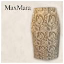 Max Mara Womens Ecru Rose Gold Jacquard Geometric Pencil Skirt UK 8 US 4 EU 36