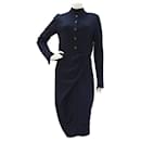 Chanel 12A Navy Blue Wool Long Sleeve CC Logo Dress