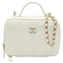 Chanel Quilted Double Zip Small Vanity Case in White Shiny Lambskin Leather