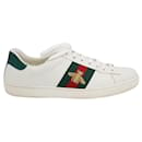 Gucci Ace Sneakers with Python Embossed Panel in White Leather UK 9