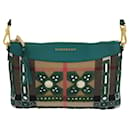 Burberry Peyton Studded Crossbody Bag in Beige Check Canvas and Turquoise Leather