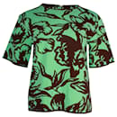 Dries Van Noten florales Jacquard-Strick-T-Shirt aus grüner Viskose