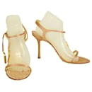 Jimmy Choo Champagne Gold Satin Tie Ankle Tassel Sandals Slim Heel Shoes 39.5