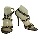 Jimmy Choo Inga Black Leather Studs Grommets Strappy Sandals Heels shoes size 40