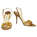 Jimmy Choo Rumer Brown Leather Beaded Slingback Sandals Strappy Heels Shoes 40