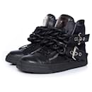 Giuseppe Zanotti, Black lined Chain Leather High Top Sneakers.