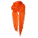Faliero Sarti, Orange cashmere scarf with fringes.