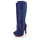 Dsquared2, Blue suede boot with wood lacquered platform in size 39.